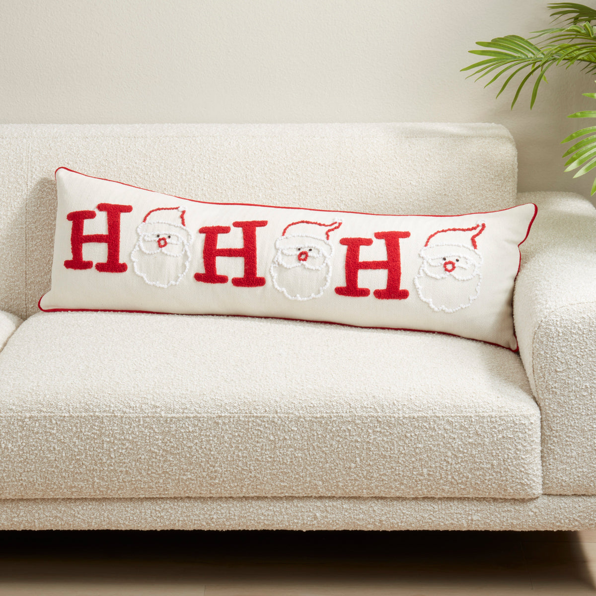 Ho Ho Ho Santa Embroidered Lumbar Accent Pillow - View 2