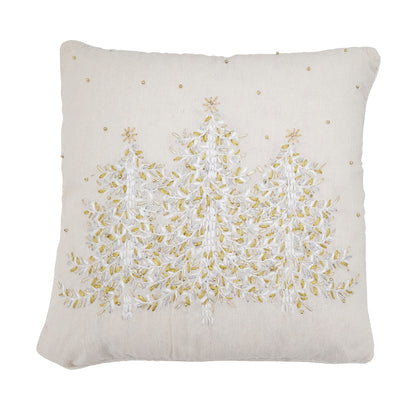 Embroidered Christmas Tree Linen-Blend Down-Filled Pillow