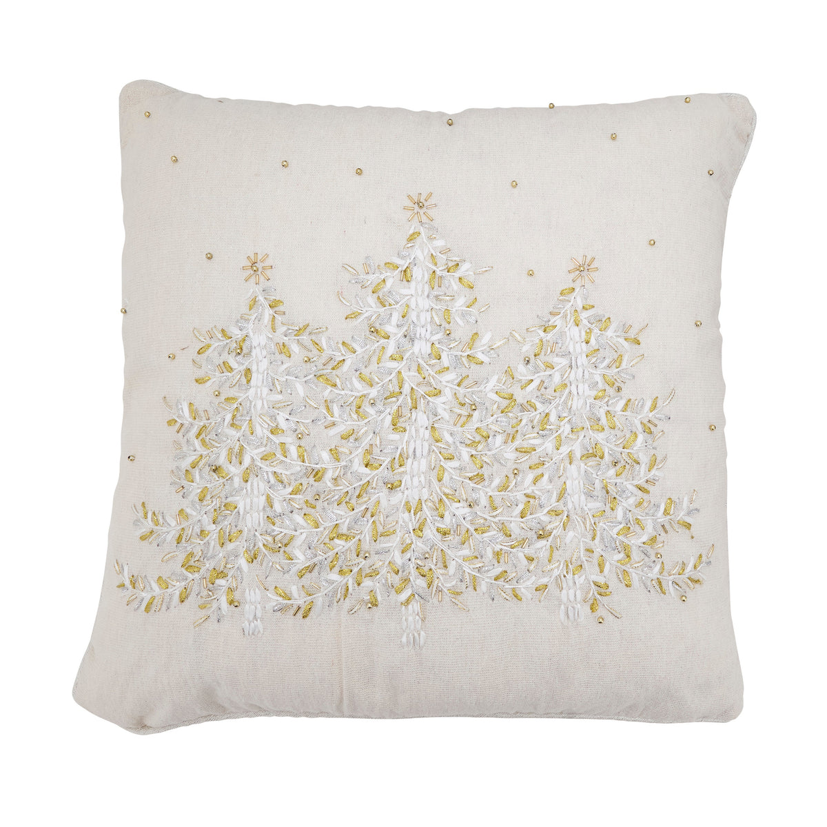 Embroidered Christmas Tree Linen-Blend Down-Filled Pillow - View 1