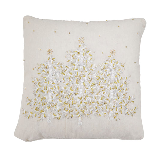 Embroidered Christmas Tree Linen-Blend Down-Filled Pillow - View 1