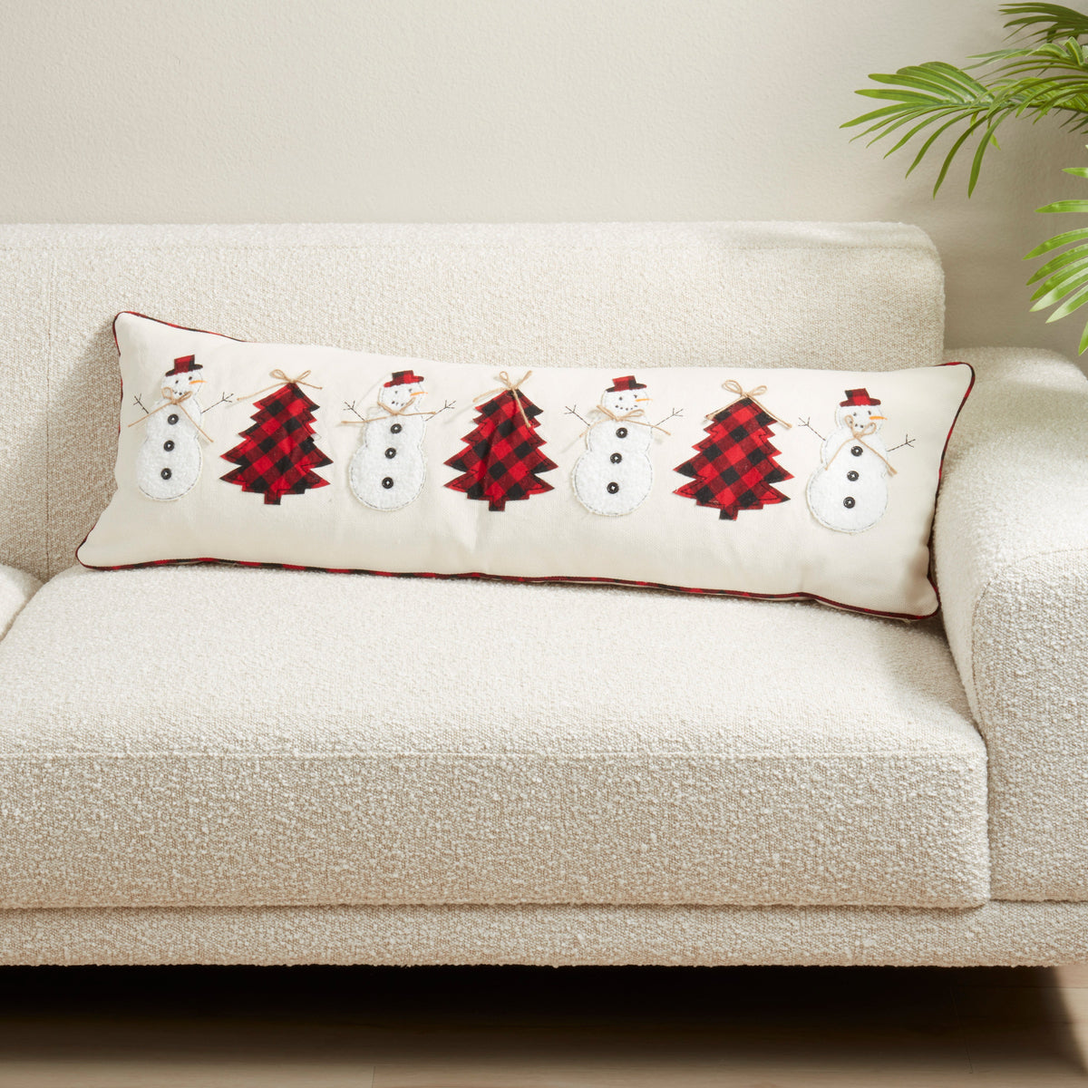 Snowman and Christmas Tree Filled Lumbar Pillow - View 2