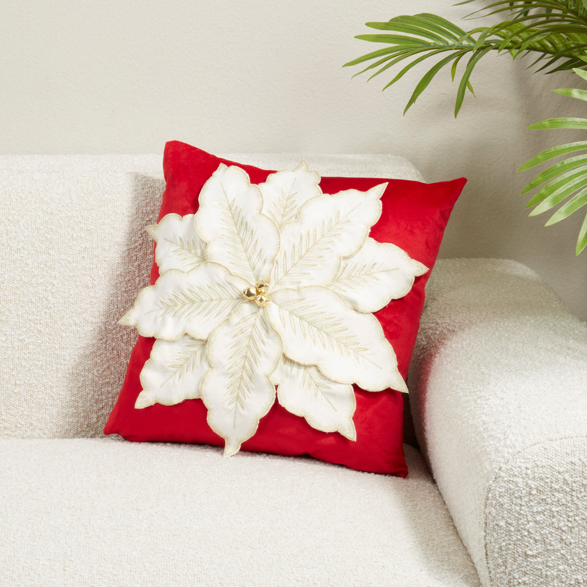 Velvet Poinsettia Down-Filled Decorative Pillow - View 2