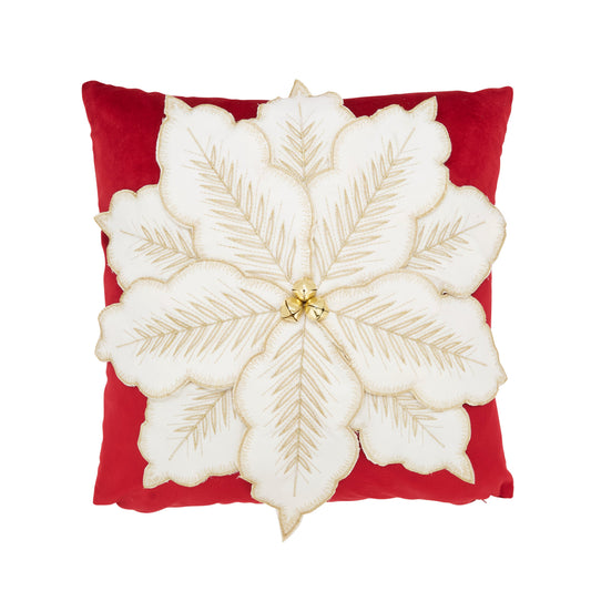 Velvet Poinsettia Down-Filled Decorative Pillow - View 1