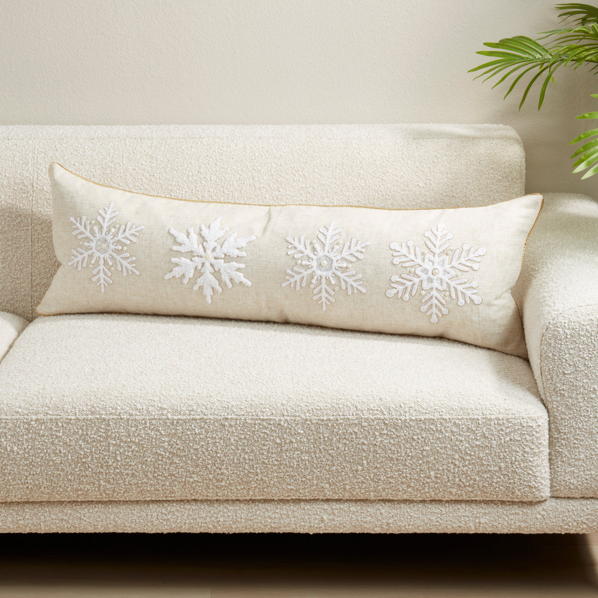 Embroidered Snowflake Filled Lumbar Pillow - View 3