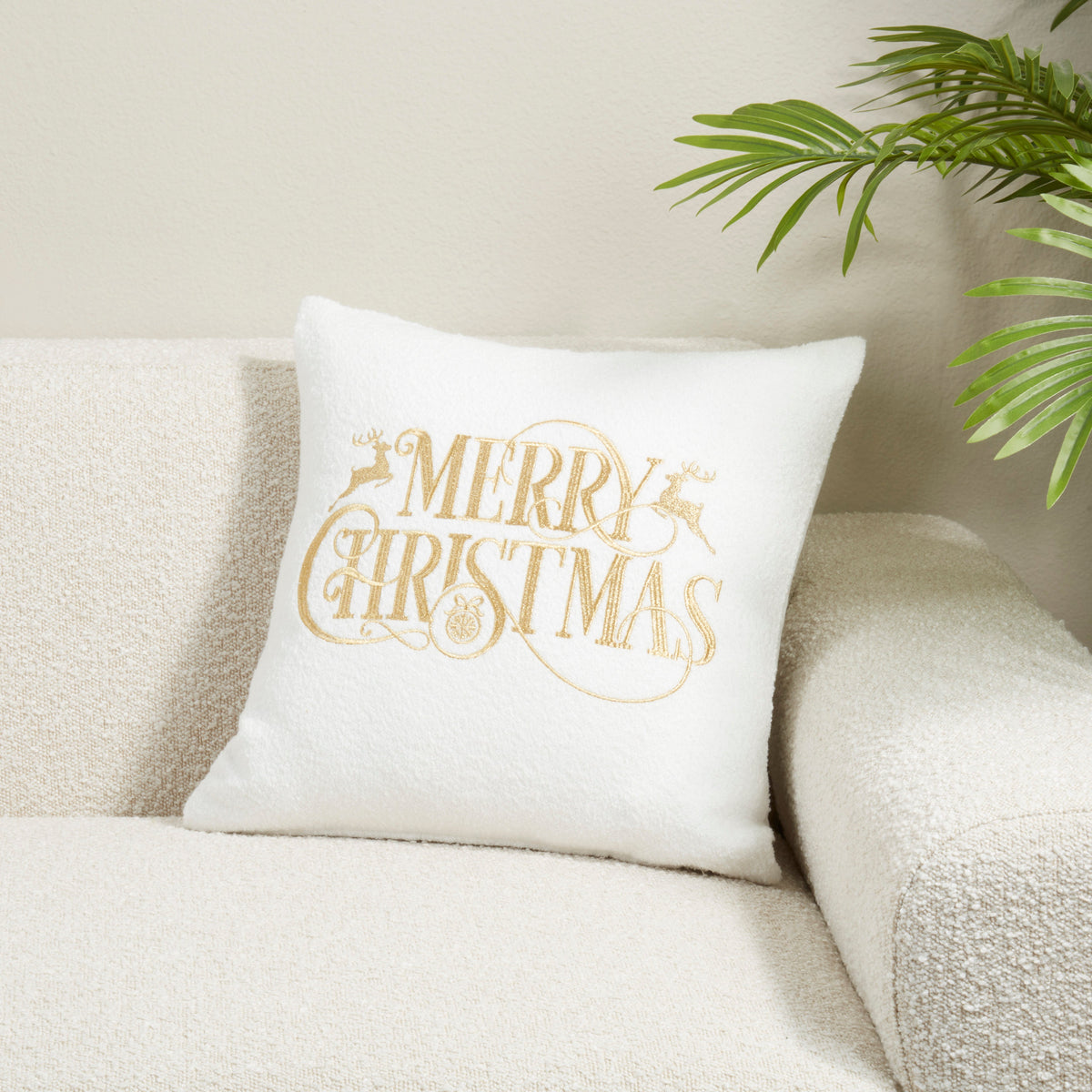 Merry Christmas Embroidered Down-Filled Accent Pillow - View 3