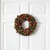 15-Inch Mixed Greenery Holiday Wreath with Ornaments - View 1