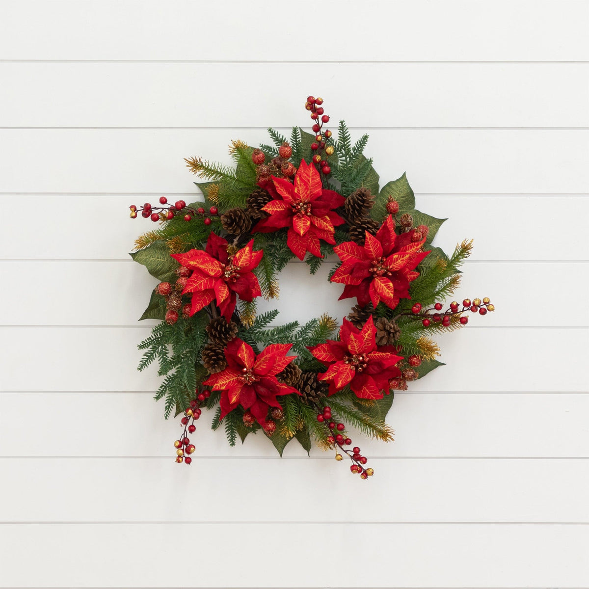 24-Inch Red Poinsettia and Berry Seasonal Wreath - View 4