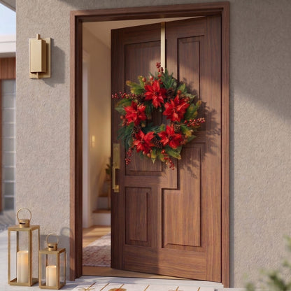 24-Inch Red Poinsettia and Berry Seasonal Wreath - View 3