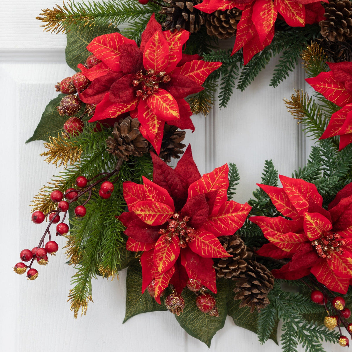 24-Inch Red Poinsettia and Berry Seasonal Wreath - View 2