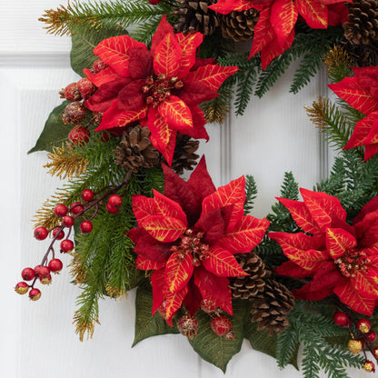 24-Inch Red Poinsettia and Berry Seasonal Wreath - View 2
