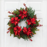 24-Inch Red Poinsettia and Berry Seasonal Wreath - View 1