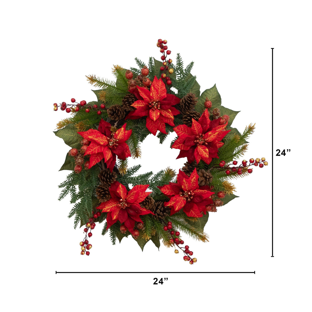 24-Inch Red Poinsettia and Berry Seasonal Wreath - View 5
