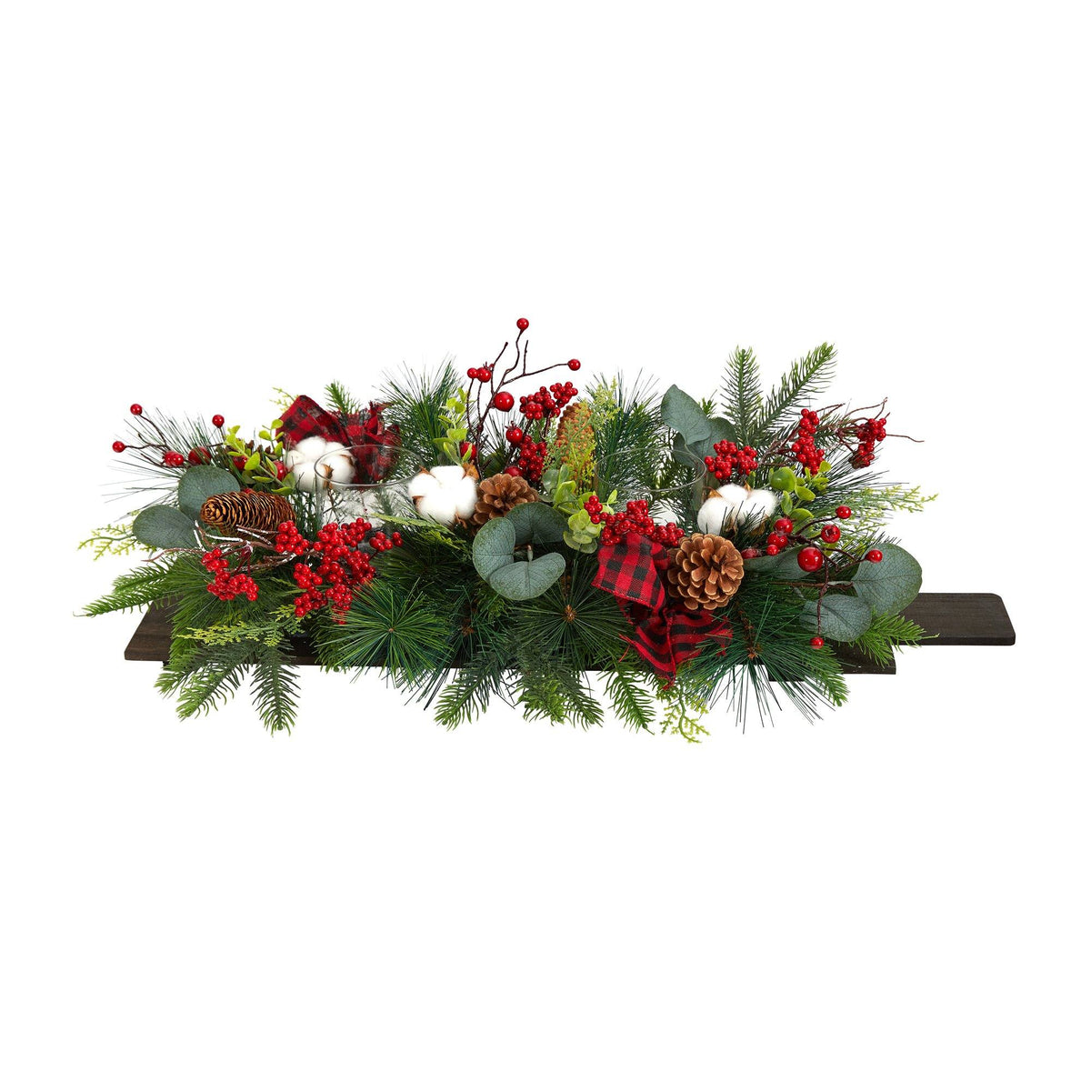 24-Inch Berry and Eucalyptus Decor on Wood Panel - View 1