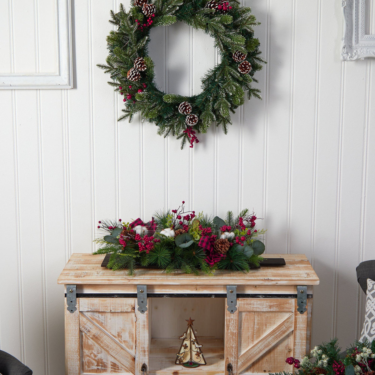 24-Inch Berry and Eucalyptus Decor on Wood Panel - View 6