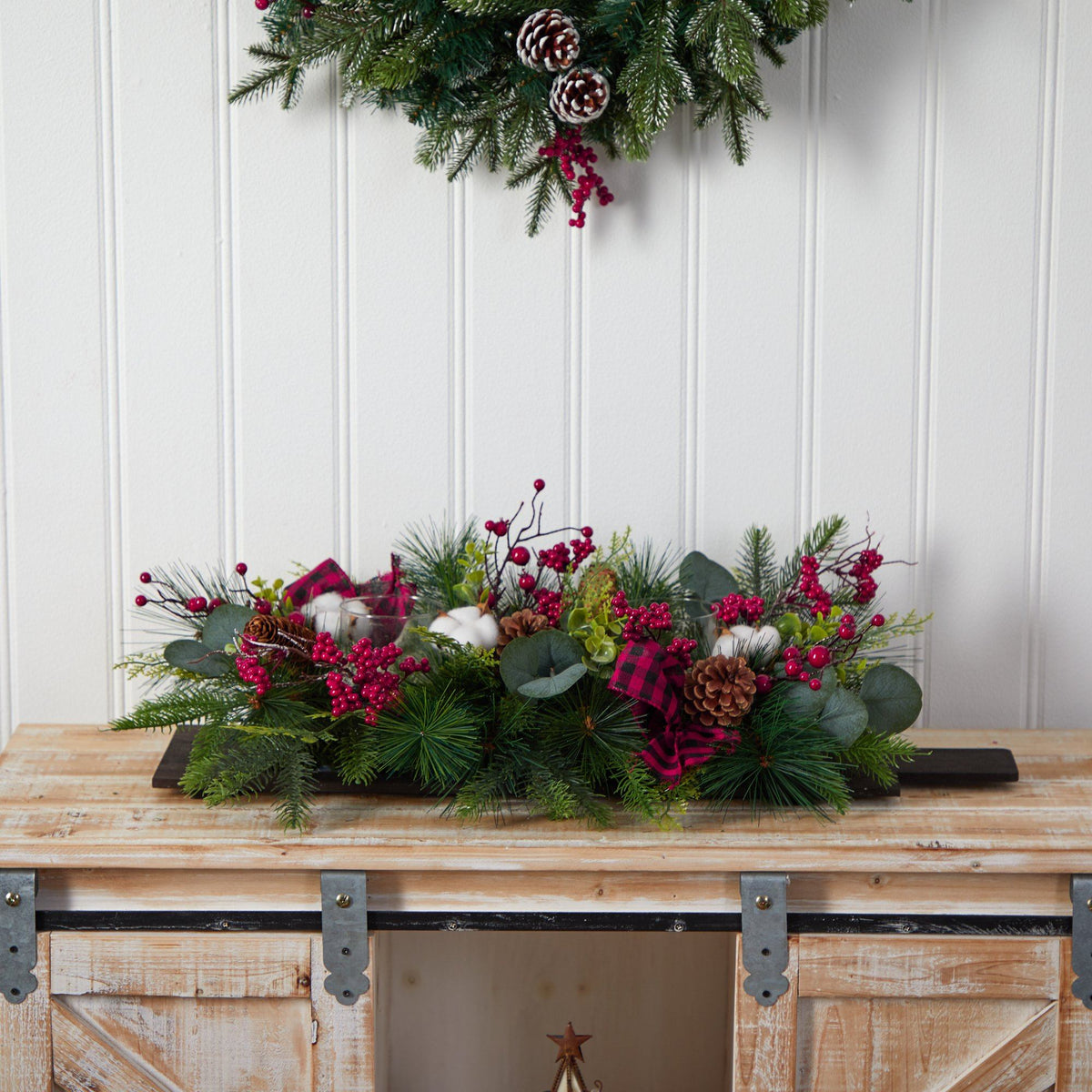24-Inch Berry and Eucalyptus Decor on Wood Panel - View 4