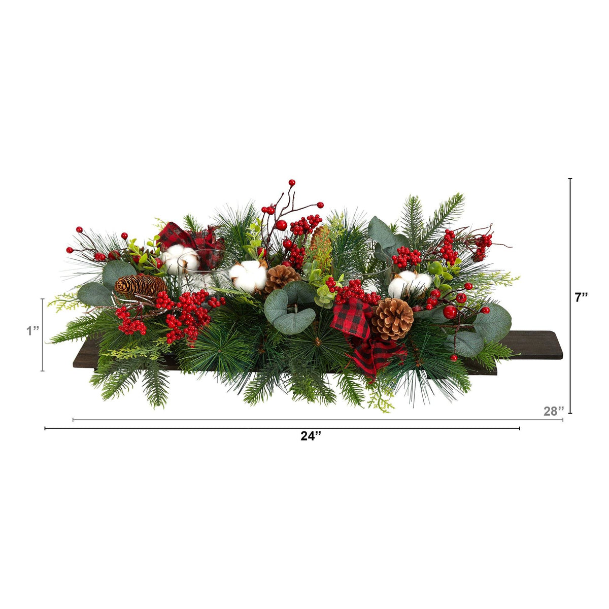 24-Inch Berry and Eucalyptus Decor on Wood Panel - View 2