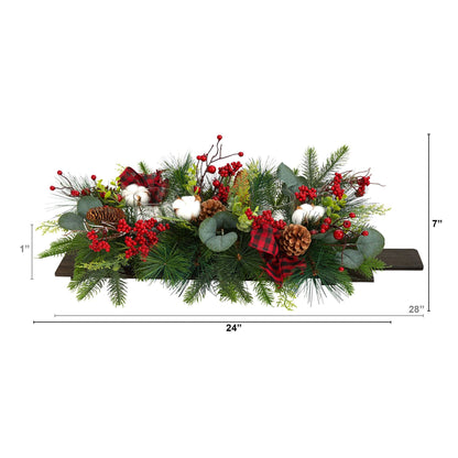 24-Inch Berry and Eucalyptus Decor on Wood Panel - View 2