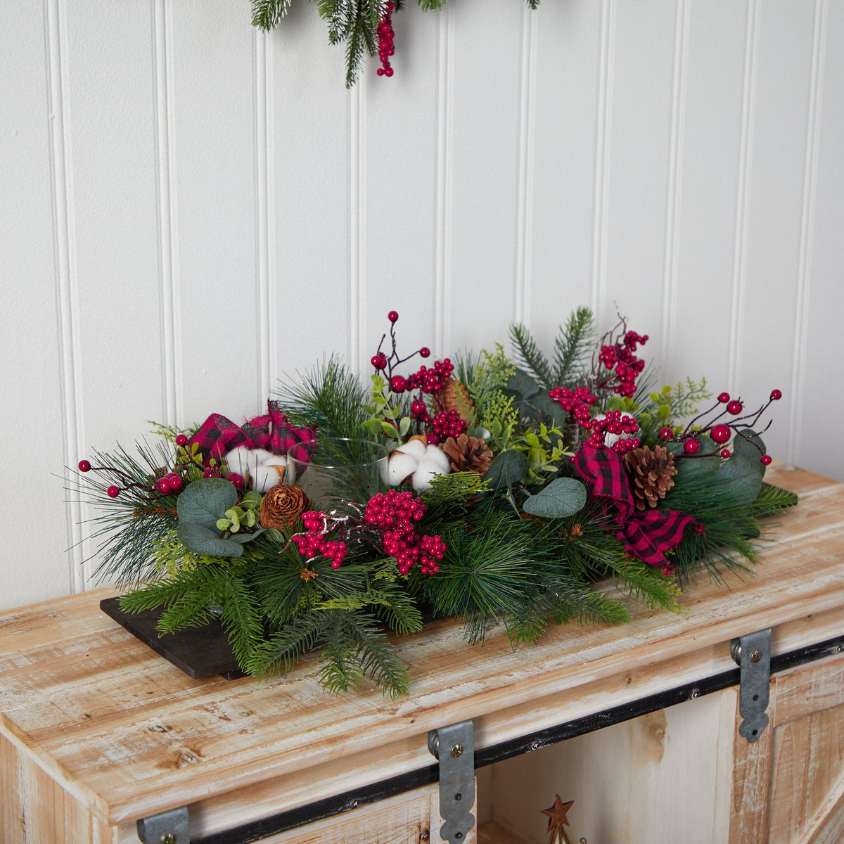 24-Inch Berry and Eucalyptus Decor on Wood Panel - View 5
