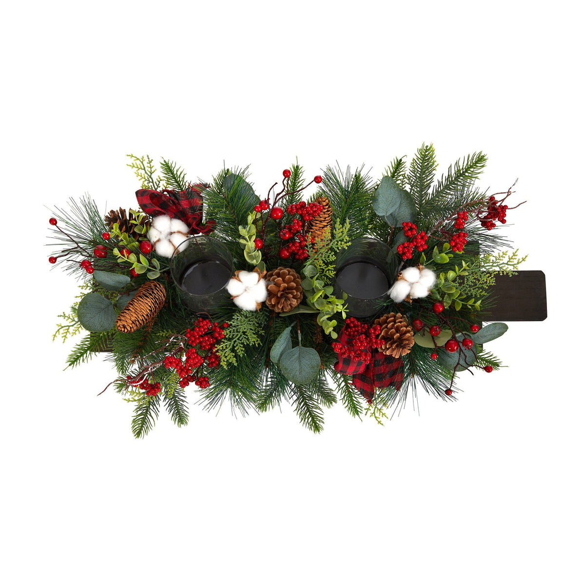 24-Inch Berry and Eucalyptus Decor on Wood Panel - View 3