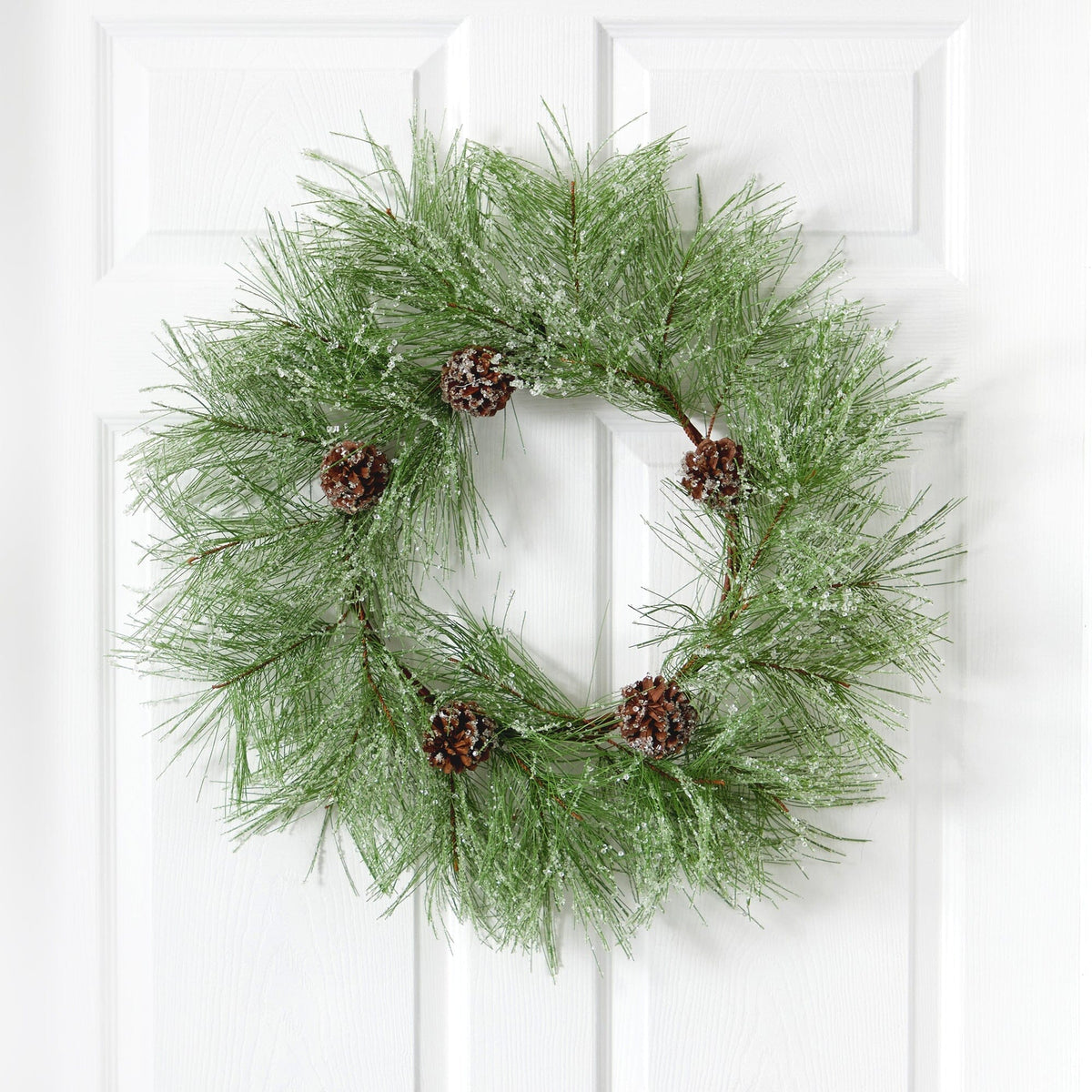 24-Inch Frosted Pine Wreath with Pine Cones - View 1