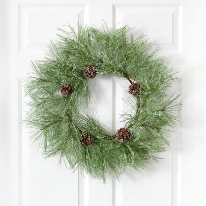 24-Inch Frosted Pine Wreath with Pine Cones - View 1
