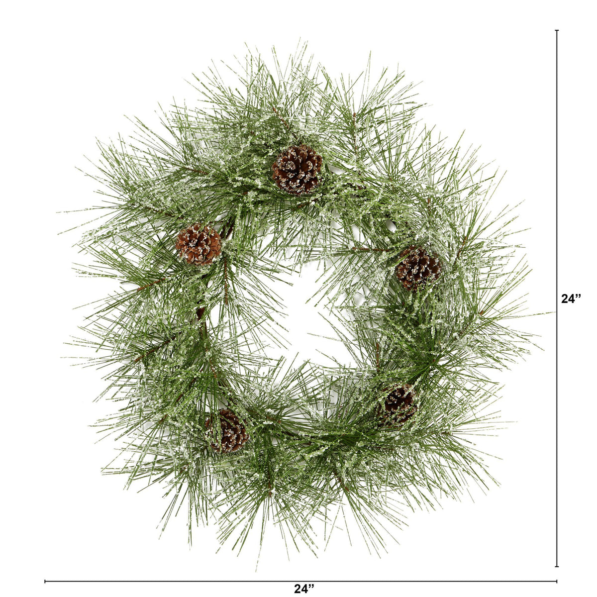 24-Inch Frosted Pine Wreath with Pine Cones - View 3