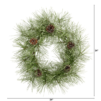 24-Inch Frosted Pine Wreath with Pine Cones - View 3