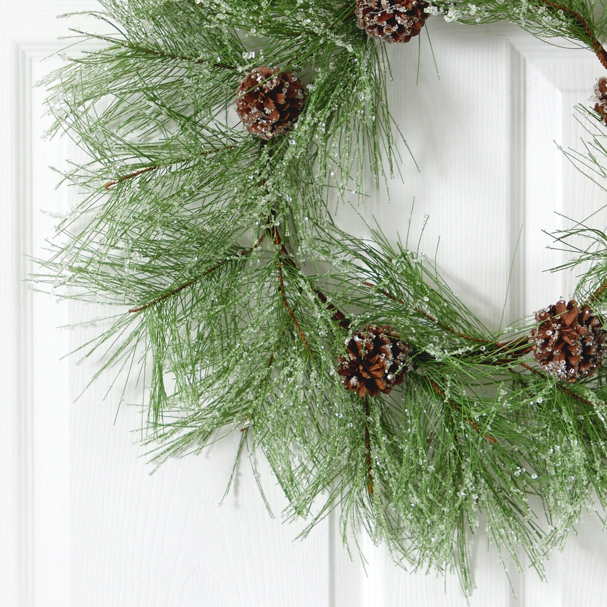 24-Inch Frosted Pine Wreath with Pine Cones - View 2