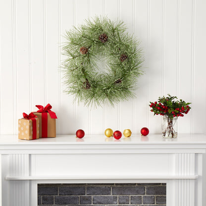 24-Inch Frosted Pine Wreath with Pine Cones - View 4