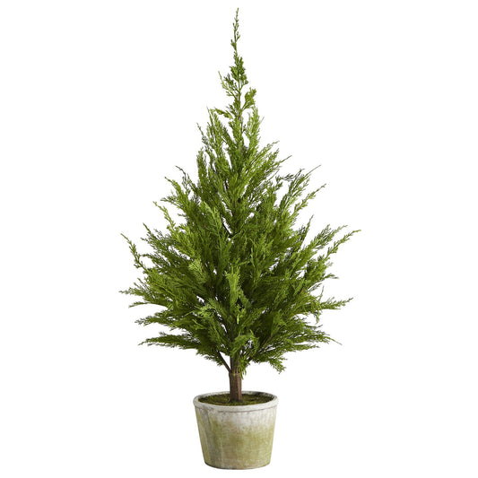 3.5-Foot Cedar-Style Artificial Christmas Tree in Planter - View 1