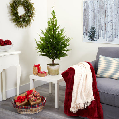3.5-Foot Cedar-Style Artificial Christmas Tree in Planter - View 3