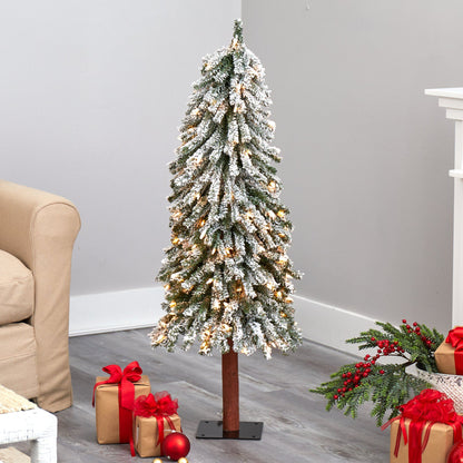 4-Foot Snow-Flocked Alpine Christmas Tree with 100 Clear LED Lights - View 2