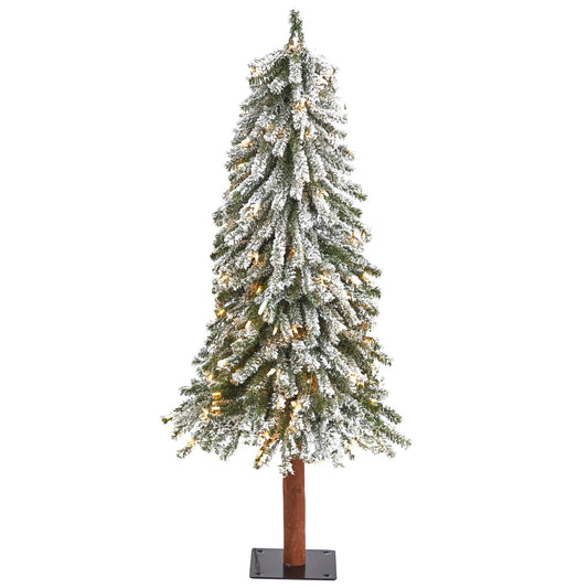 4-Foot Snow-Flocked Alpine Christmas Tree with 100 Clear LED Lights - View 1
