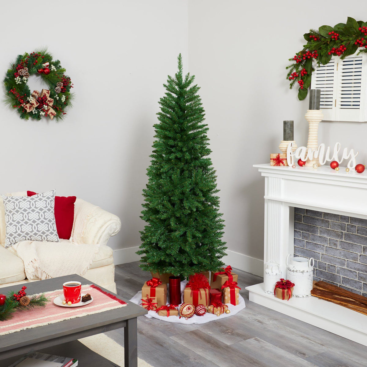 6-Foot Slim Pine Christmas Tree with 250 Clear LED Lights - View 7