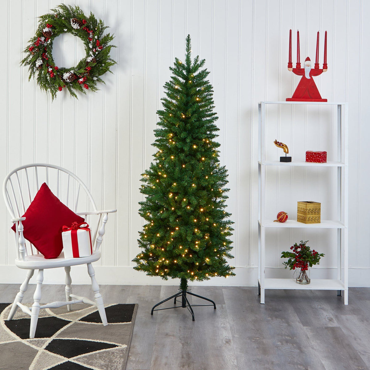 6-Foot Slim Pine Christmas Tree with 250 Clear LED Lights - View 5