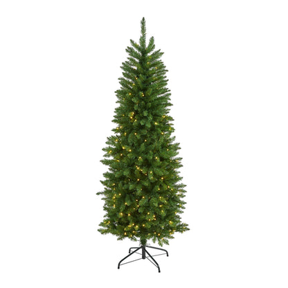 6-Foot Slim Pine Christmas Tree with 250 Clear LED Lights - View 1