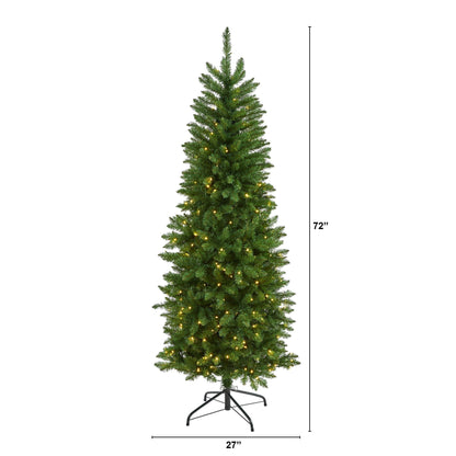 6-Foot Slim Pine Christmas Tree with 250 Clear LED Lights - View 2