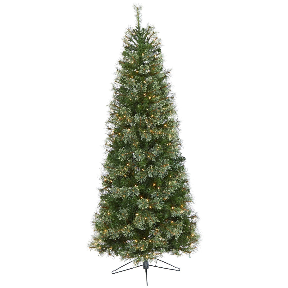 6.5-Foot Slim Evergreen Christmas Tree with 350 Warm White Lights - View 1