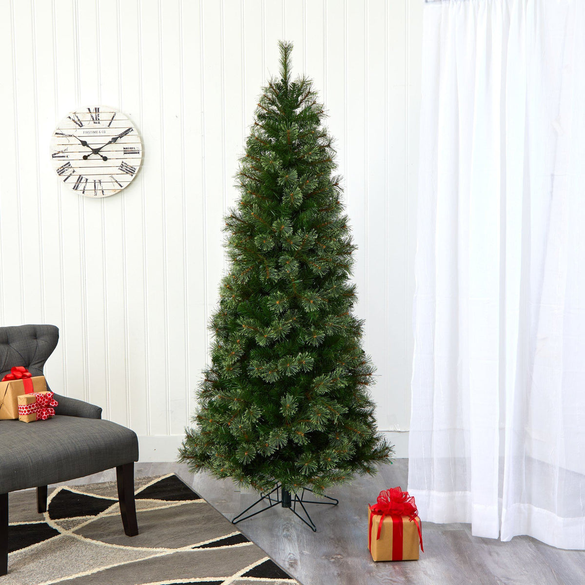 6.5-Foot Slim Evergreen Christmas Tree with 350 Warm White Lights - View 7