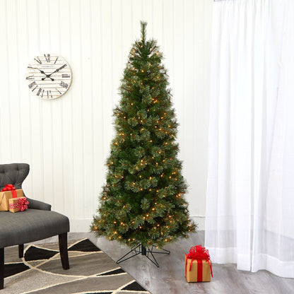 6.5-Foot Slim Evergreen Christmas Tree with 350 Warm White Lights - View 10