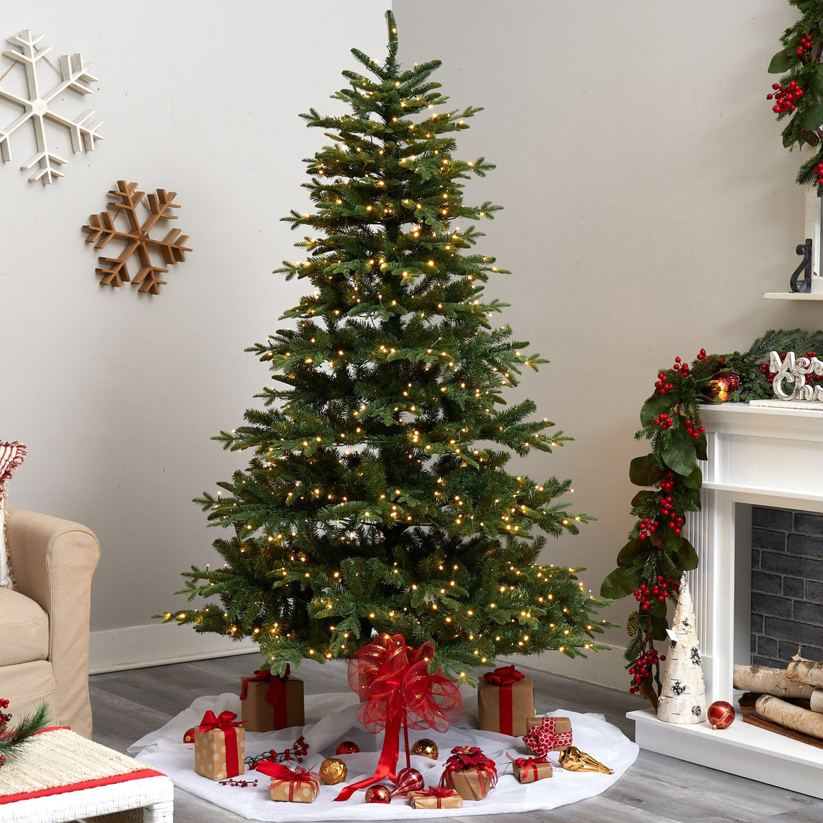 7-Foot Full Spruce Christmas Tree with 650 Warm White LED Lights - View 7