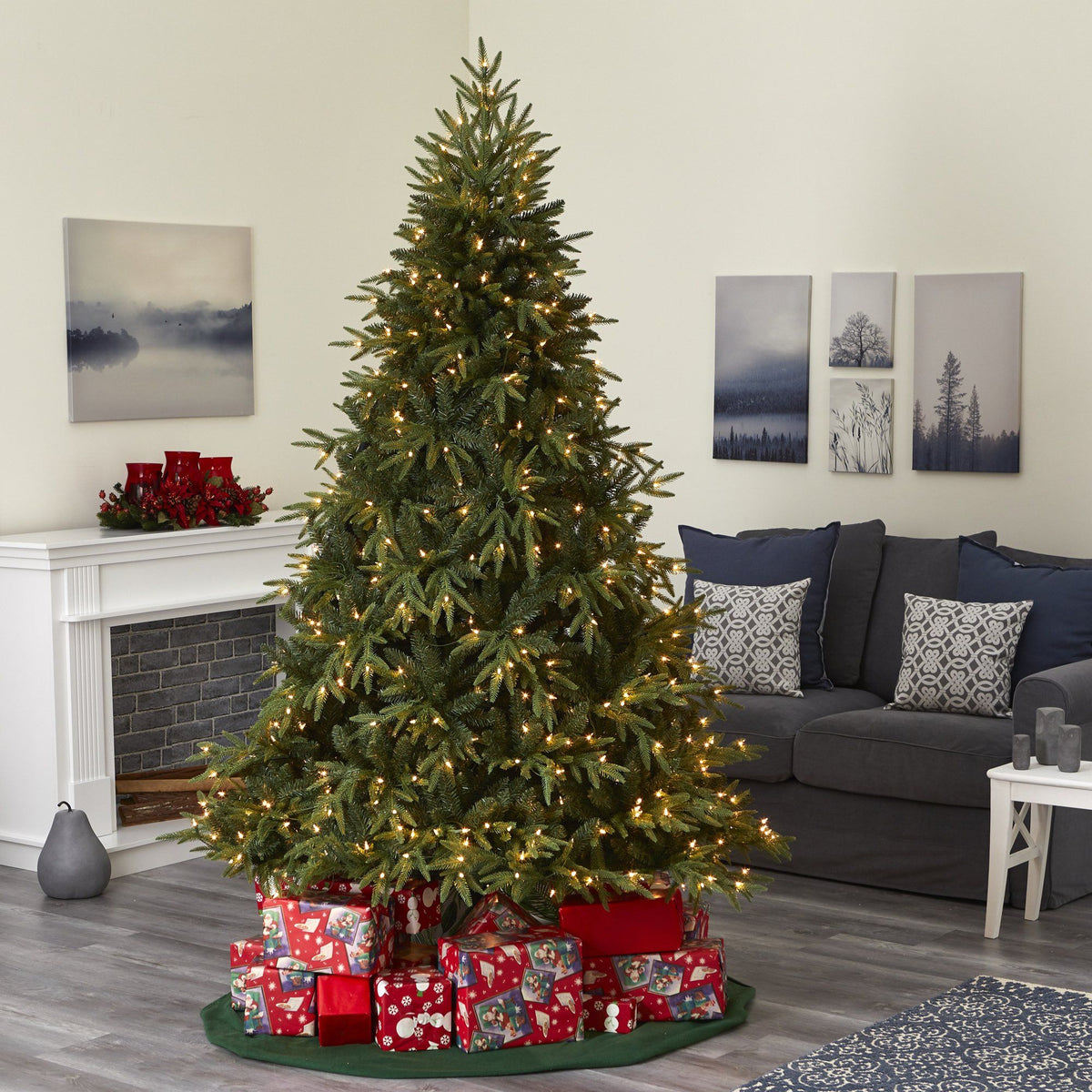 7.5-Foot Natural-Style Fir Christmas Tree with 600 Clear LED Lights - View 7