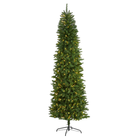 8-Foot Slim Pine Artificial Christmas Tree with 400 Clear LED Lights - View 1