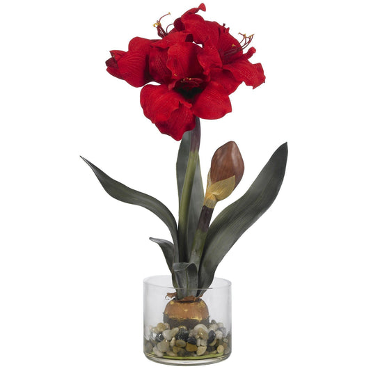 Red Amaryllis Arrangement in Round Vase - 20 Inches - View 1
