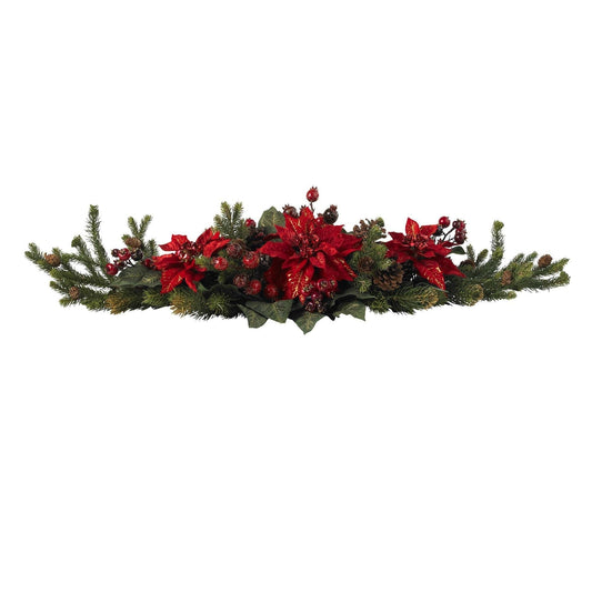 Red Poinsettia and Berry Tabletop Centerpiece - View 1