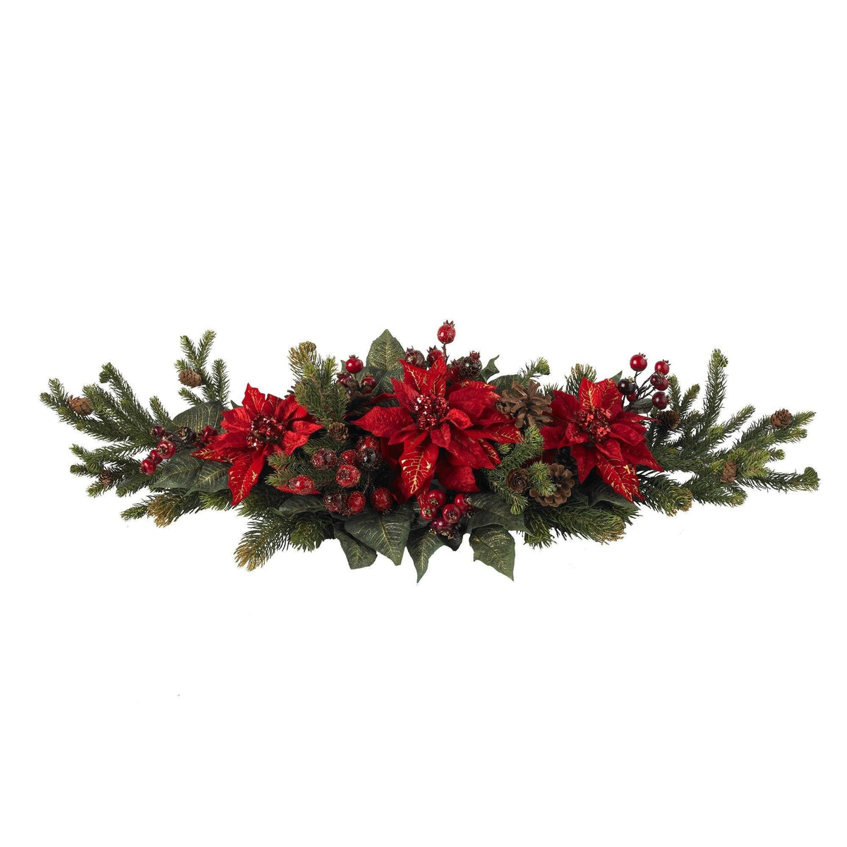 Red Poinsettia and Berry Tabletop Centerpiece - View 2