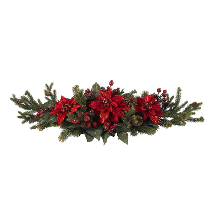 Red Poinsettia and Berry Tabletop Centerpiece - View 2