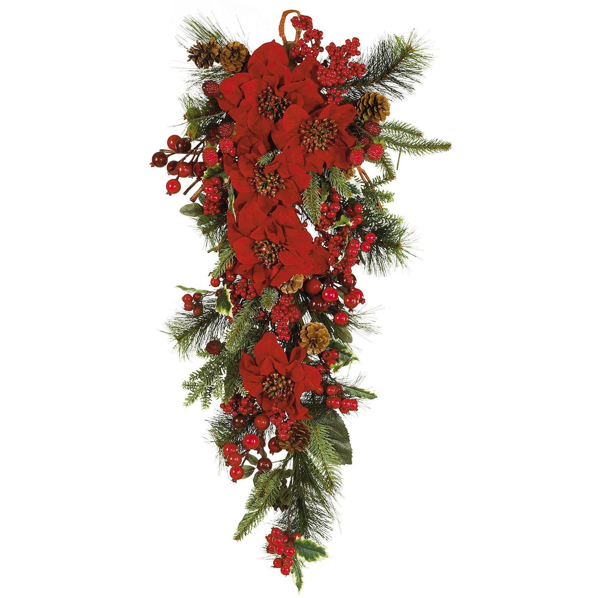 Poinsettia and Pine Teardrop Hanging Floral Accent - View 1
